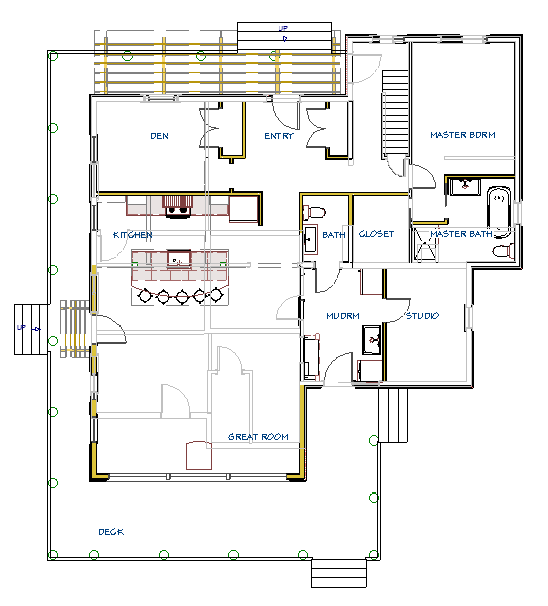 Here is an example of an open concept renovation done by TLC. The light grey lines show the original layout and the solid lines show the new open concept layout. Notice the entrance, the barriers to the stairs and the additional living space (Den) upfront. What does your layout look like?